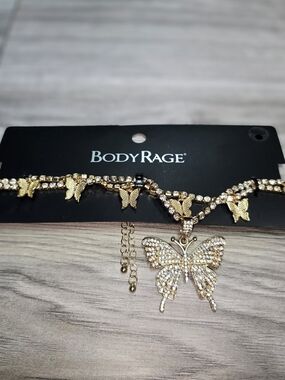 BodyRage Gold Butterfly Pendant Necklace with Crystal Accents